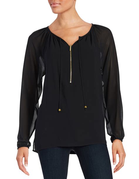 michael kors zip front blouse|michael kors long neck top.